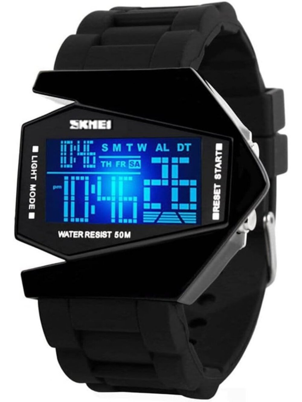 Men's Black Sports Military Digital Airplane Shaped LED Light Waterproof Watches